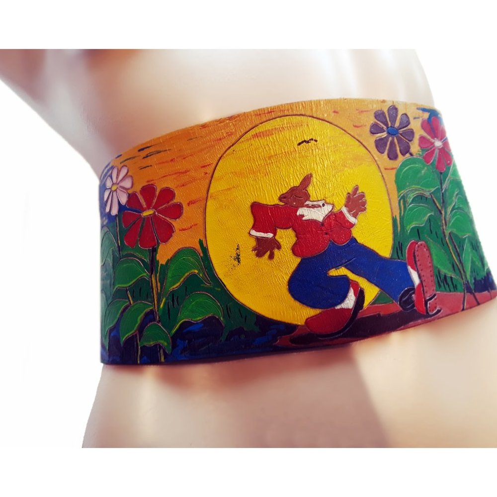 Wide Leather Hippie Belt Keep On Truckin, Handmade